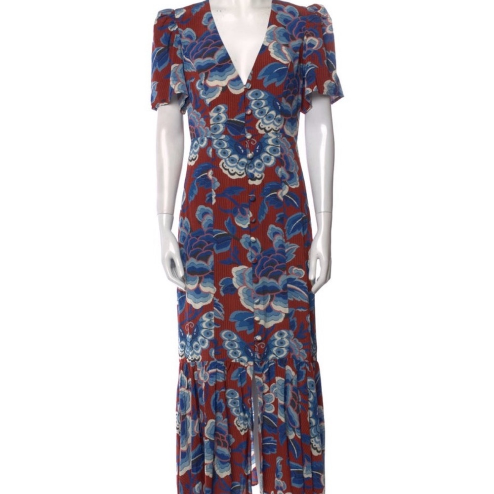 RHODE Blue and Red Ruffled Tiered Maxi Dress